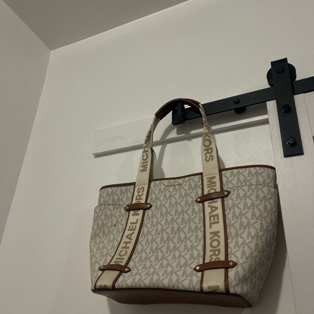 Michael Kors Cream and Brown Logo Tote Bag